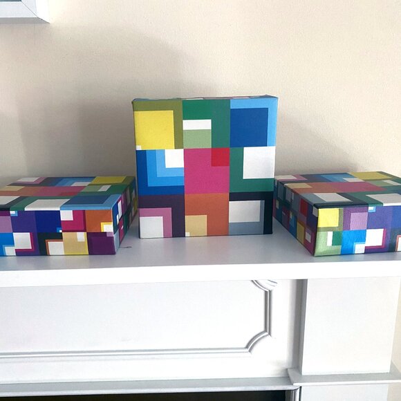 IKEA Set of 3 Abstract Retro Cubic Wall Art - Picture 2 of 7